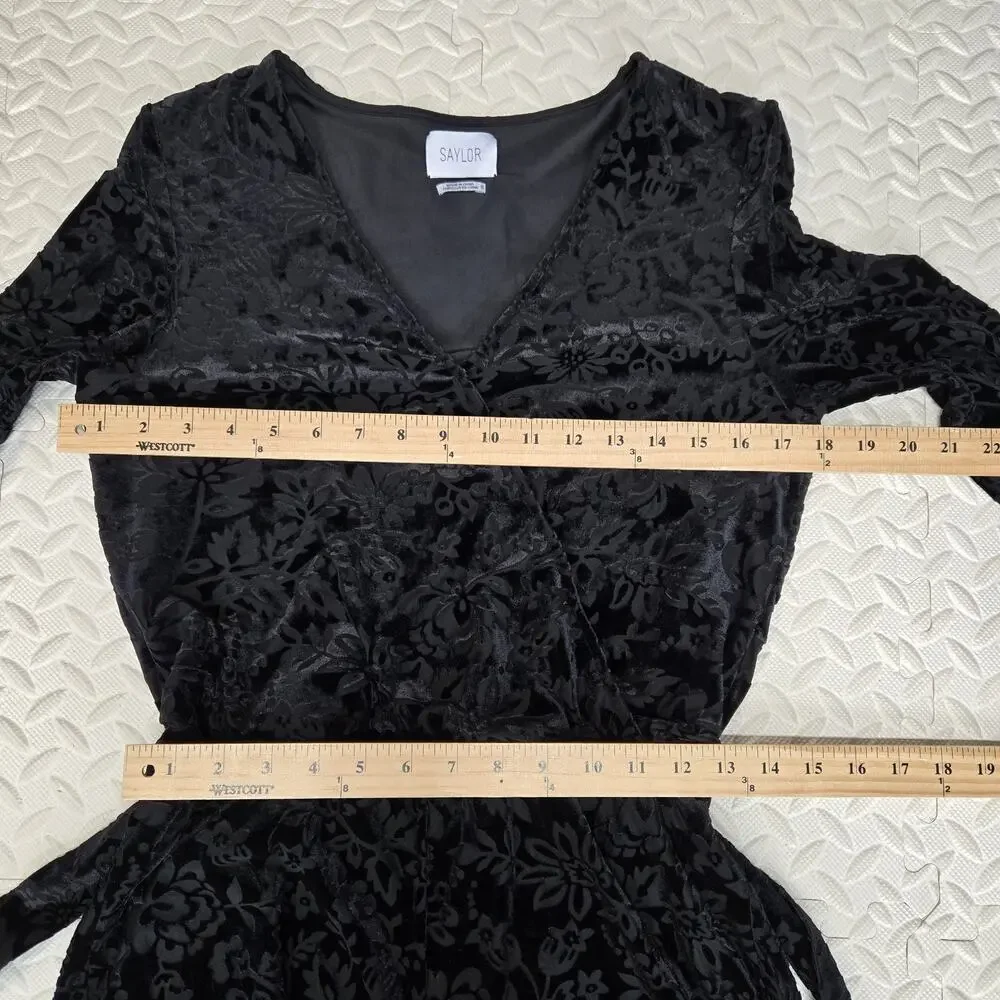 Anthropologie Saylor Romper Womens Small Black Burnout Velvet Floral Long Sleeve